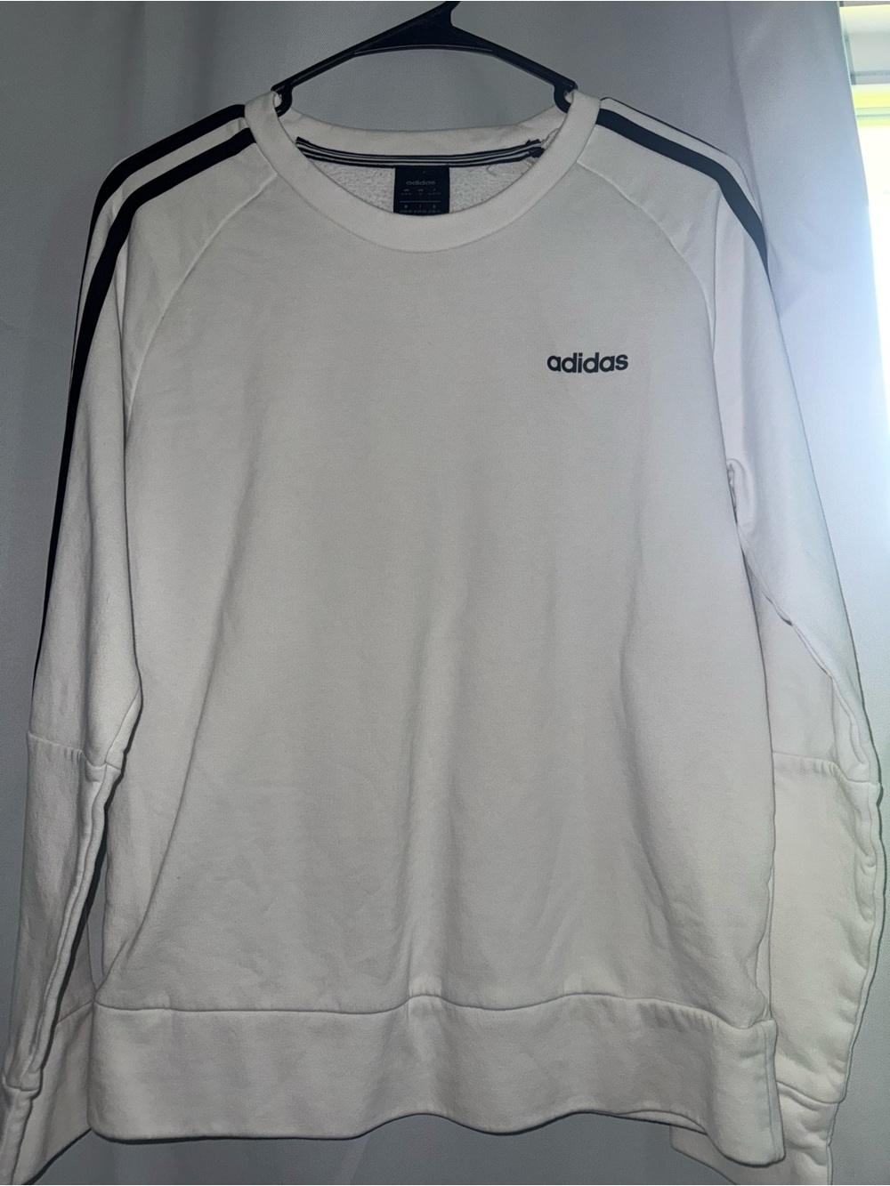 adidas White Crewneck Shirt with Black Neck Stripes